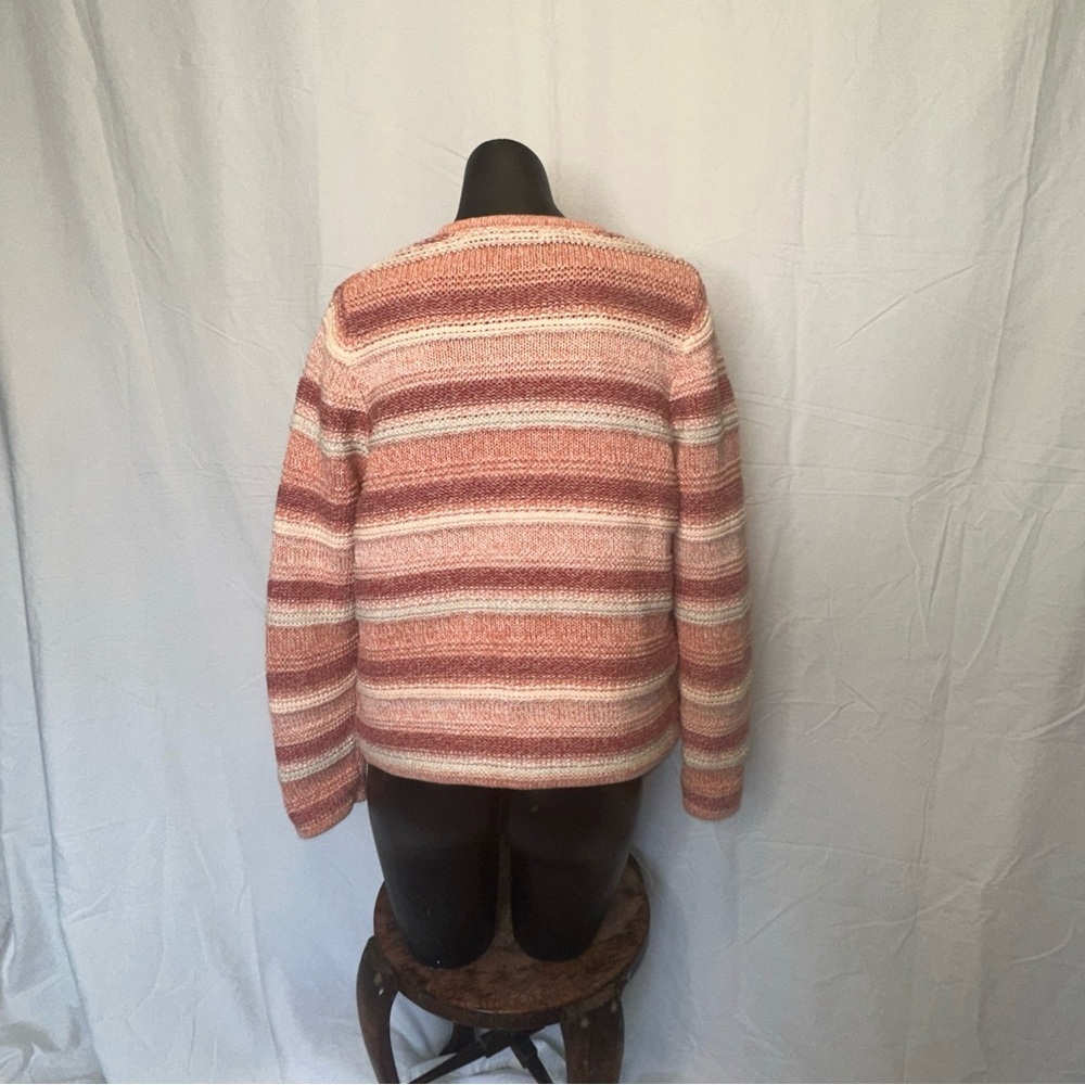 LL Bean Cardigan Size S Striped Button Up Knit Sweater Textured N17 - Picture 2 of 9